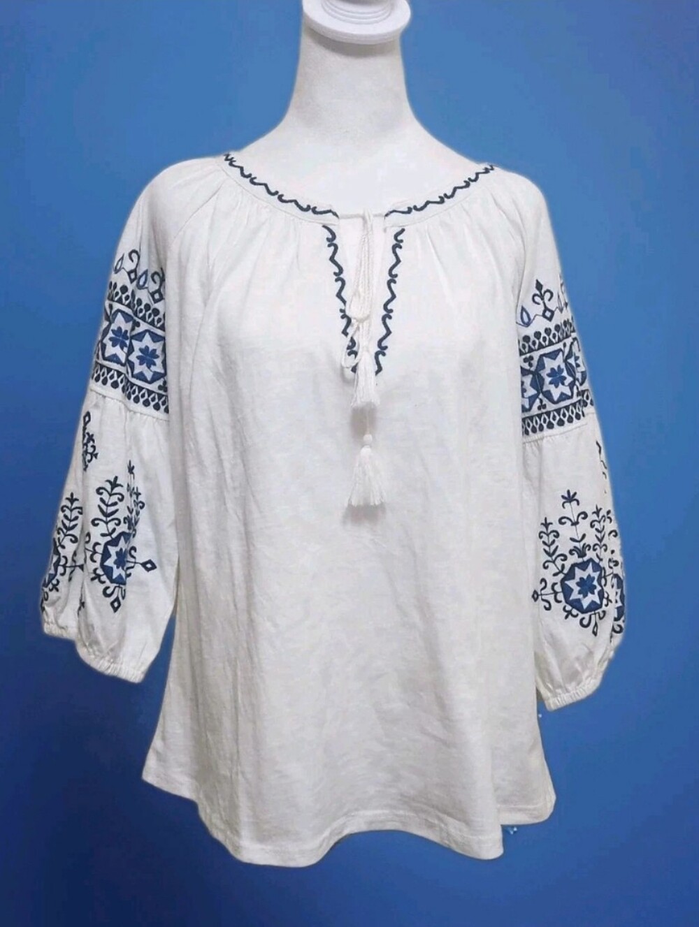 Solitaire Anthropologie Tunic Top XL Hand-made Embroidered Boho Peasant Hippie